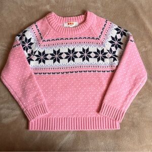 Monkey Bars Pink and White Knit Winter Sweater with Snowflake Print - Size 5/6